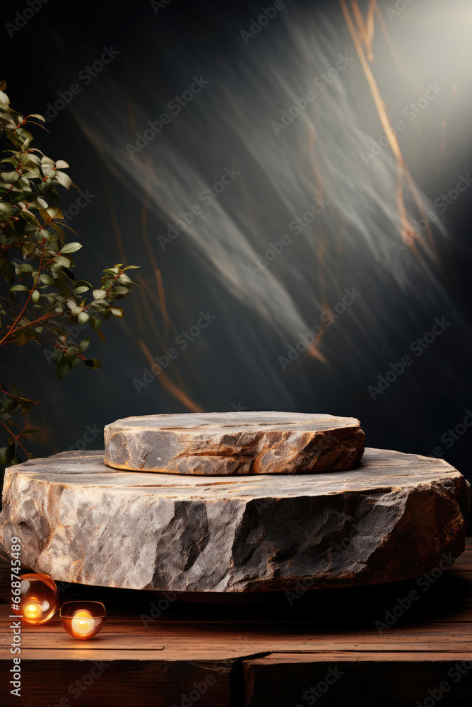 Natural stone podium for the demonstration of eco products