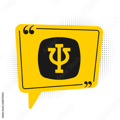 Black Psychology icon isolated on white background. Psi symbol. Mental health concept, psychoanalysis analysis and psychotherapy. Yellow speech bubble symbol. Vector