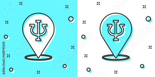 Black line Psychology icon isolated on green and white background. Psi symbol. Mental health concept, psychoanalysis analysis and psychotherapy. Random dynamic shapes. Vector