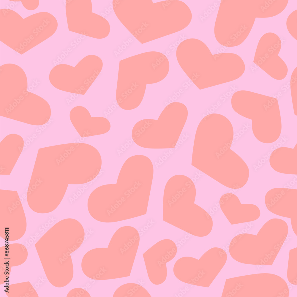 Red love heart seamless pattern illustration. Cute romantic pink hearts background print. Holiday backdrop texture, romantic wedding design.