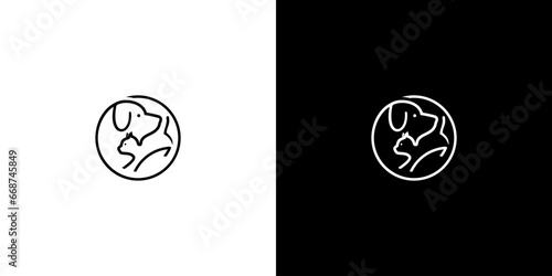 dog and cat pet combination logo, circle, logo type, creative