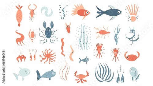 Underwater inhabitants Cartoon aquatic animals