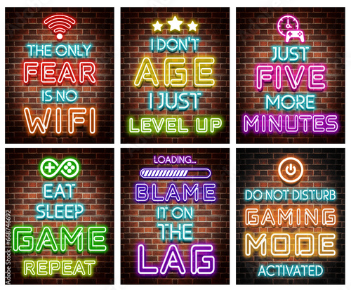 Set of 6 Neon Gaming Wall Poster, Digital Print Wall Art, Game Room Decor, Boys Teen Room, Gamer Gift, Video Game Posters, Gaming Printable