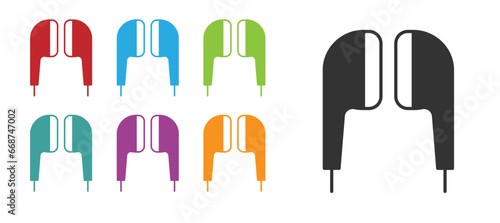 Black Air headphones icon icon isolated on white background. Holder wireless in case earphones garniture electronic gadget. Set icons colorful. Vector