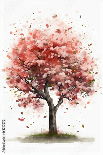 a tree blooming with pink cherry blossoms watercolor