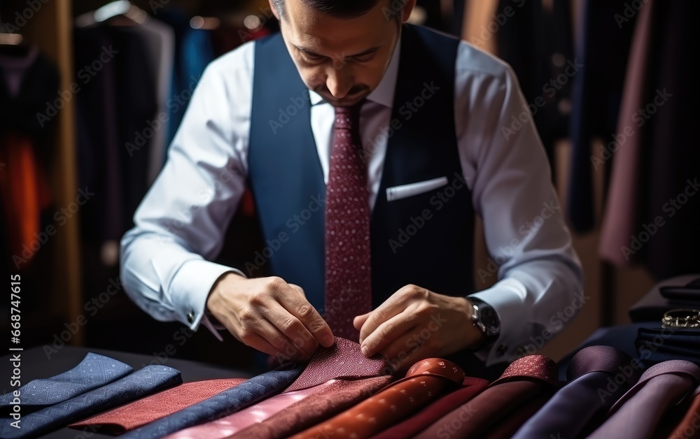 A tailor is making a modern tie A tailor is making a modern tie