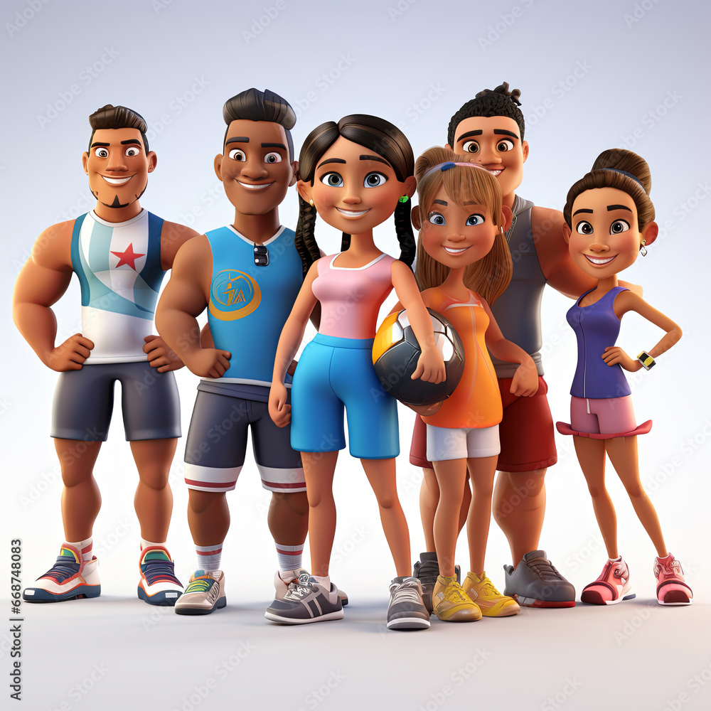 Obraz premium Studio portrait of 3d cartoon characters. Happy cgi people on clear background.
