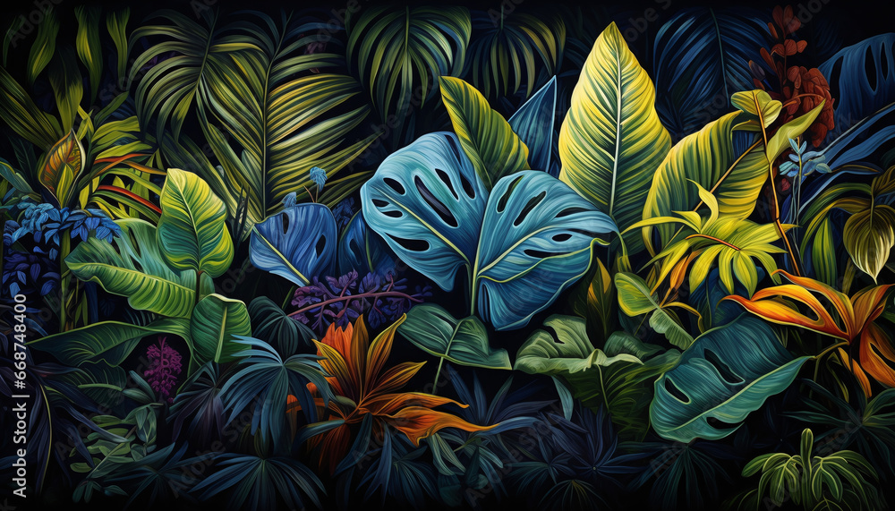 Fototapeta premium tropical plants and flowers background