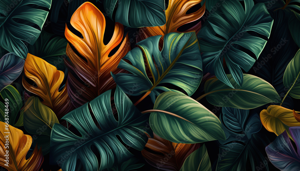 tropical plants and flowers background