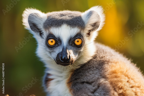 Portrait of a lemur catta. Cute Lemur looking at camera.