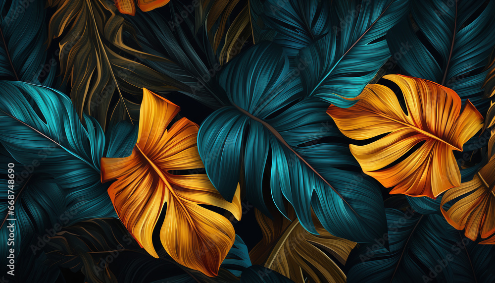 tropical plants and flowers background