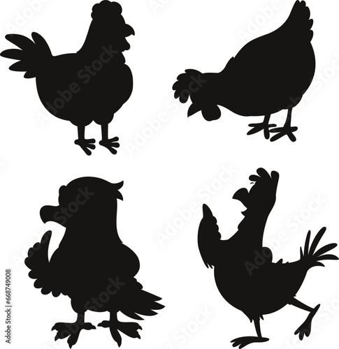 

Rooster Stencils Drawings Silhouettes flat vector 