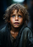 A Portrait of a Young Homeless Boy on the Streets-Bright Blue Eyes