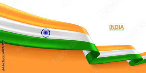 India 3D ribbon flag. Bent waving 3D flag in colors of the India national flag. National flag background design.