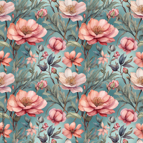 colorful floral repeat pattern, seamless pattern for textile, packaging, wrapping paper, wallpaper, book cover, table cloth etc, generativeai