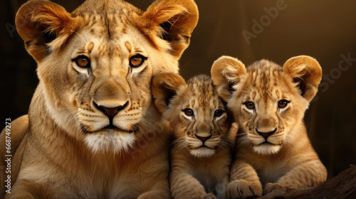 Family of friendly lions close-up © Venka