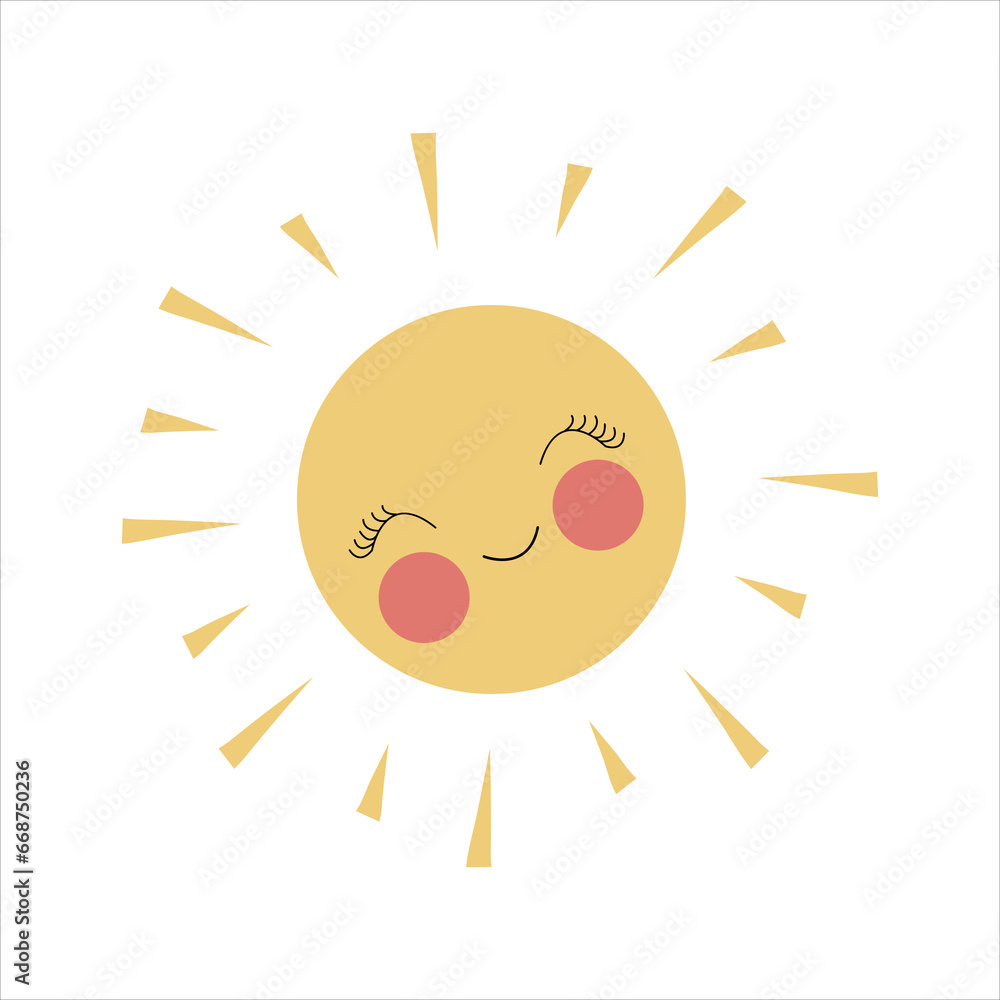 The sun with closed eyes, smiling. Cartoon Baby The sun with closed eyes, smiling. Cartoon Baby