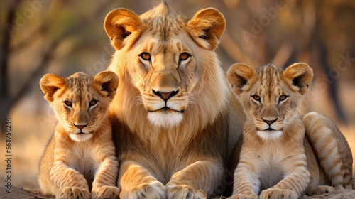 Family of friendly lions close-up © Veniamin Kraskov