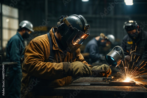 worker welders who perform arc welding in factories © Abdul