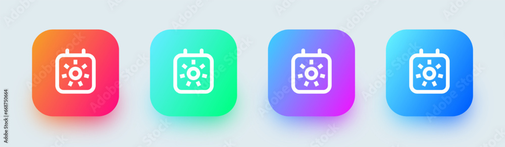 Holiday line icon in square gradient colors. Sun signs vector illustration. Holiday line icon in square gradient colors. Sun signs vector illustration.