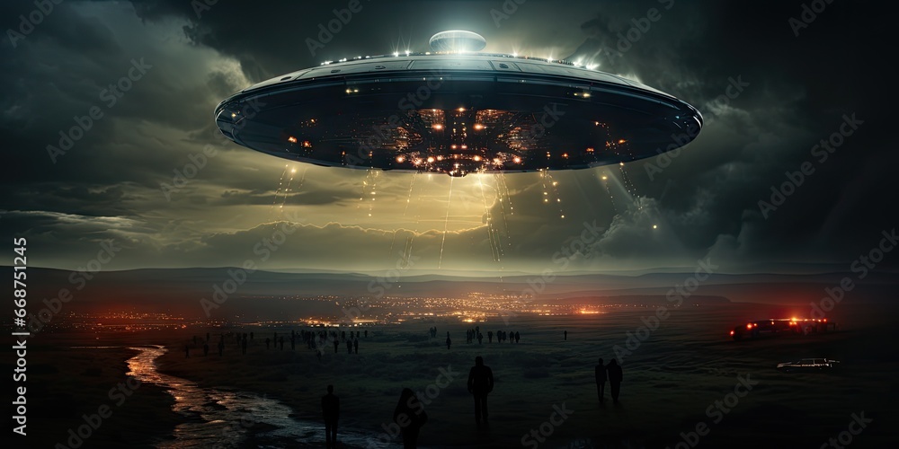 A fierce confrontation as you approach an unidentified flying object over the vast ocean by Generative AI A fierce confrontation as you approach an unidentified flying object over the vast ocean by Generative AI