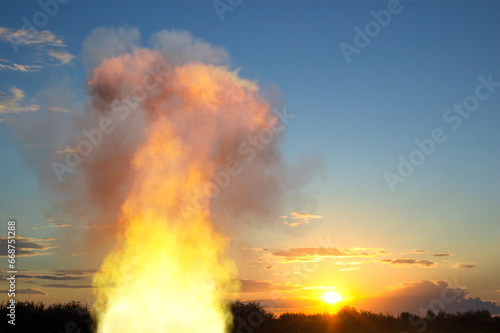 Explosion against the sunset. 3d-rendering