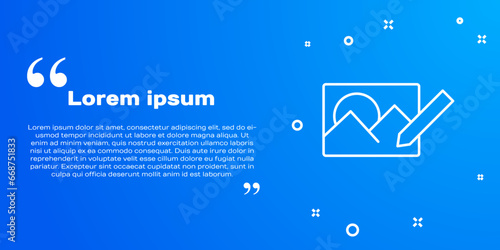 White line Photo retouching icon isolated on blue background. Photographer, photography, retouch icon. Vector