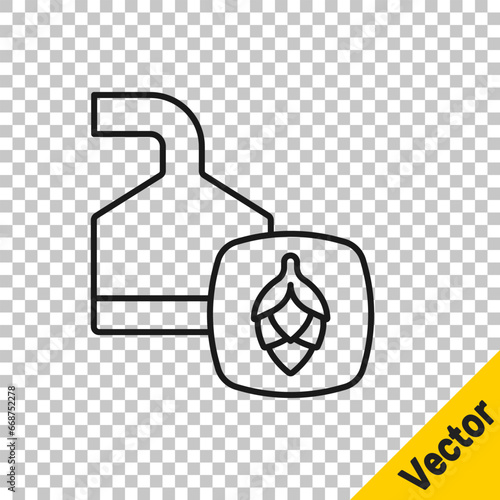 Black line Traditional brewing vessels in brewery icon isolated on transparent background. Beer brewing process. Distillery plant, brewery. Vector