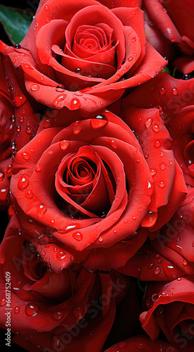 Close-up of red roses with dew drops