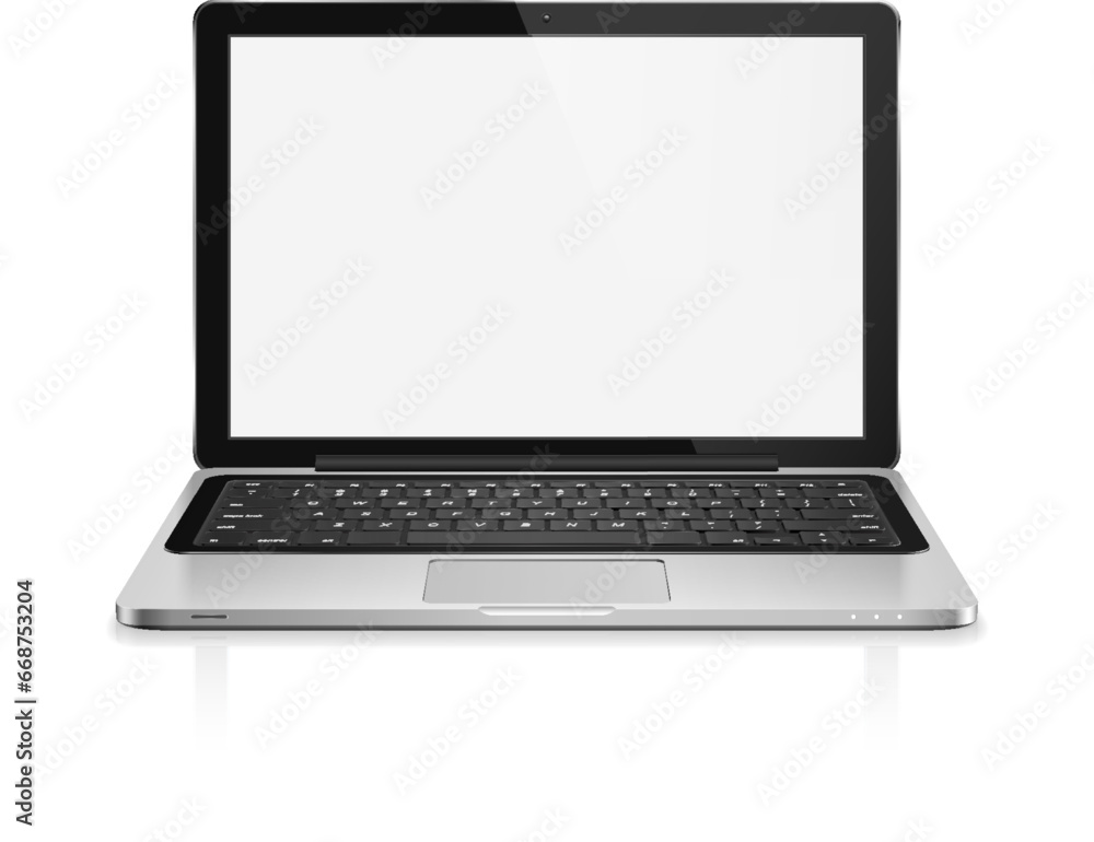 High detailed realistic vector illustration of modern laptop with blank screen on white background. High detailed realistic vector illustration of modern laptop with blank screen on white background.
