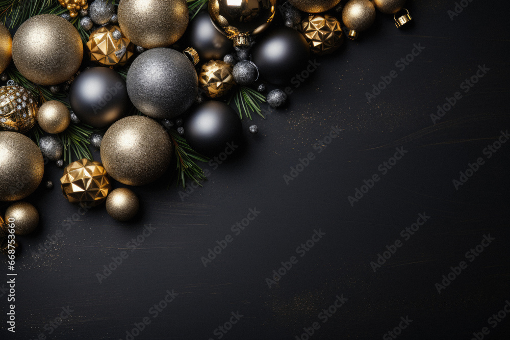 Black and gold christmas background with balls. Black and gold christmas background with balls.