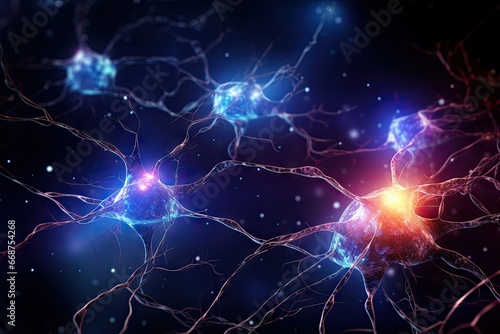 Illustration of the connections of neurons in the human brain for medical or educational purposes by generative ai.