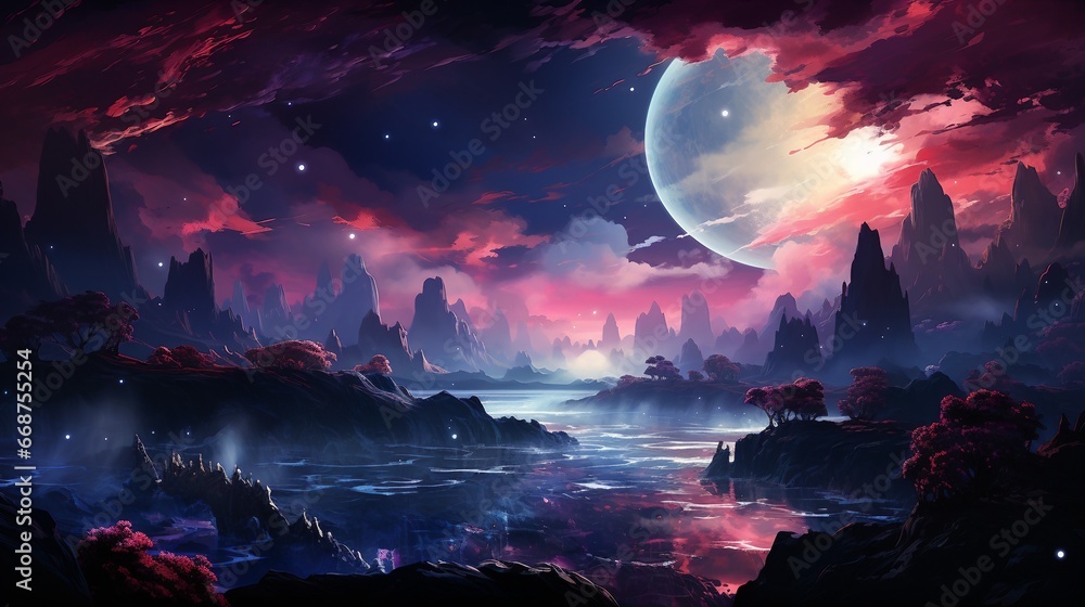 landscape with clouds and stars