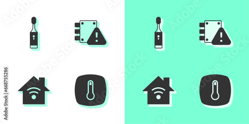 Set Thermostat, Electric toothbrush, Smart home with wi-fi and House under protection icon. Vector