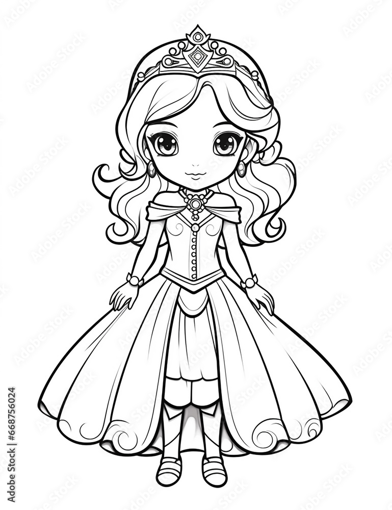 Outline art for a cute little beautiful princess suitable for coloring pages with a white background. Outline art for a cute little beautiful princess suitable for coloring pages with a white background.