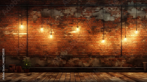 Illustration of seven lamps and a brick wall. Wallpaper, background. photo
