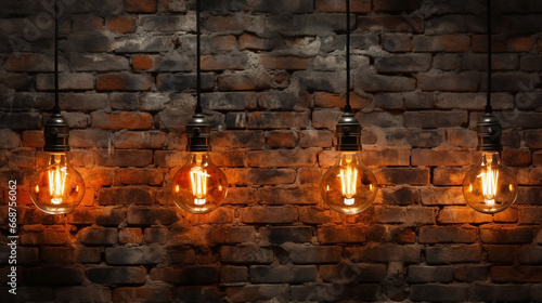 Illustration of four lamps and a brick wall. Wallpaper, background.