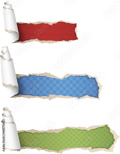 Vector illustration of torn paper with retro styled wallpaper behind.