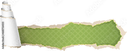 Vector illustration of torn paper with retro styled wallpaper behind.