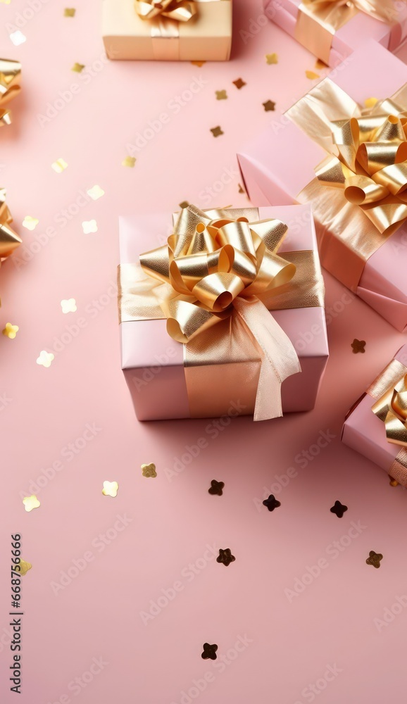 Gift boxes on pink background by generative AI Gift boxes on pink background by generative AI