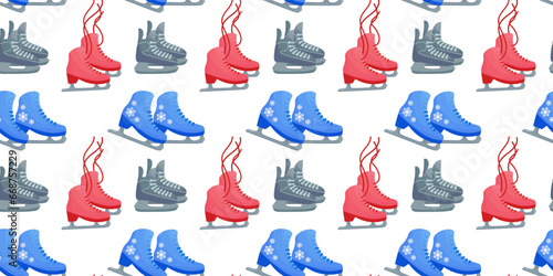Seamless skate pattern. Winter sport. Vector illustration