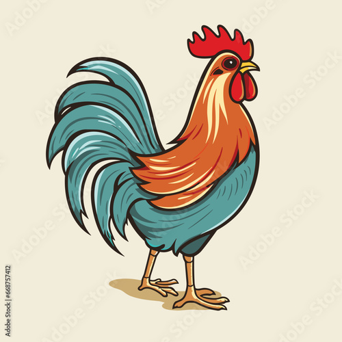 A colored Rooster. Vector illustration of the cock. A bright colorful rooster as icon logo template