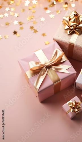 Gift boxes on pink background by generative AI