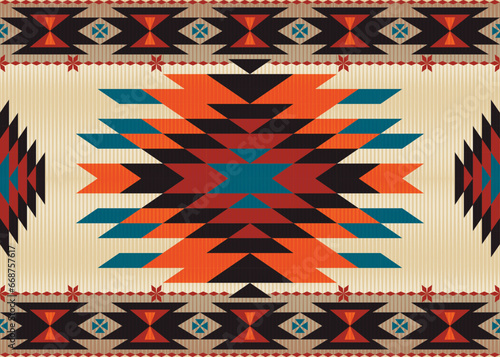 American ethnic native pattern.Traditional Navajo,Aztec,Apache,Southwest and Mexican style fabric pattern.Abstract vector motifs pattern.Design for fabric,clothing,blanket,carpet,woven,wrap,decoration