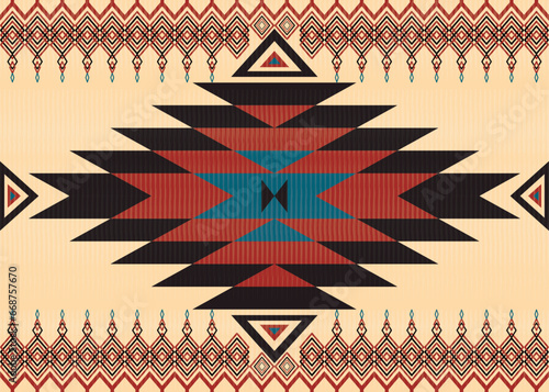 American ethnic native pattern.Traditional Navajo,Aztec,Apache,Southwest and Mexican style fabric pattern.Abstract vector motifs pattern.Design for fabric,clothing,blanket,carpet,woven,wrap,decoration