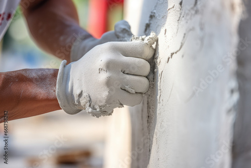 hand of worker plastering cement at wall © VIRTUALISTIK