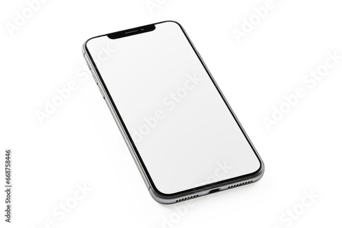 Smartphone mockup model on white background. Front view of white screen on phone mockup and white background.