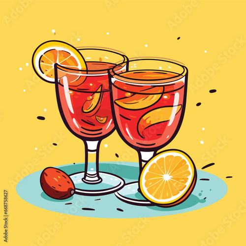 Rum cocktail in two glasses, simple vector icon