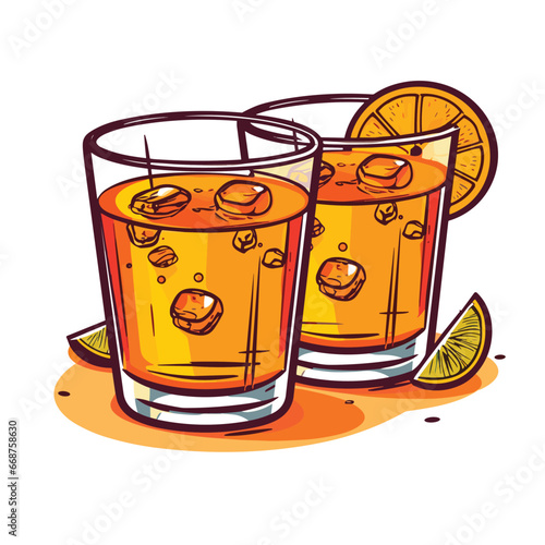 Rum cocktail in two glasses, simple vector icon