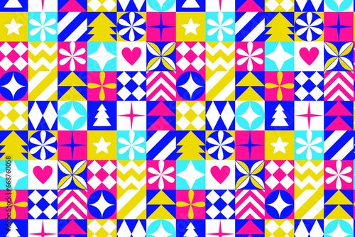 Graphic Christmas seamless pattern. Holidays 2024 postcard. Square Line icons